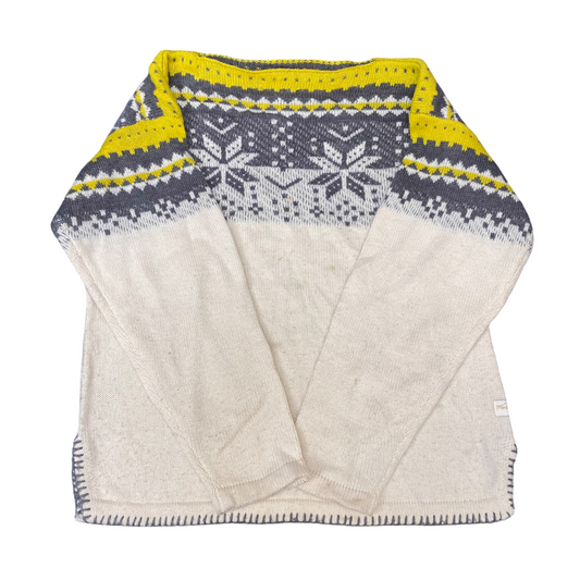 Northern Truck Jumper Womens Medium White Yellow Fair Isle Warm Winter Pullover
