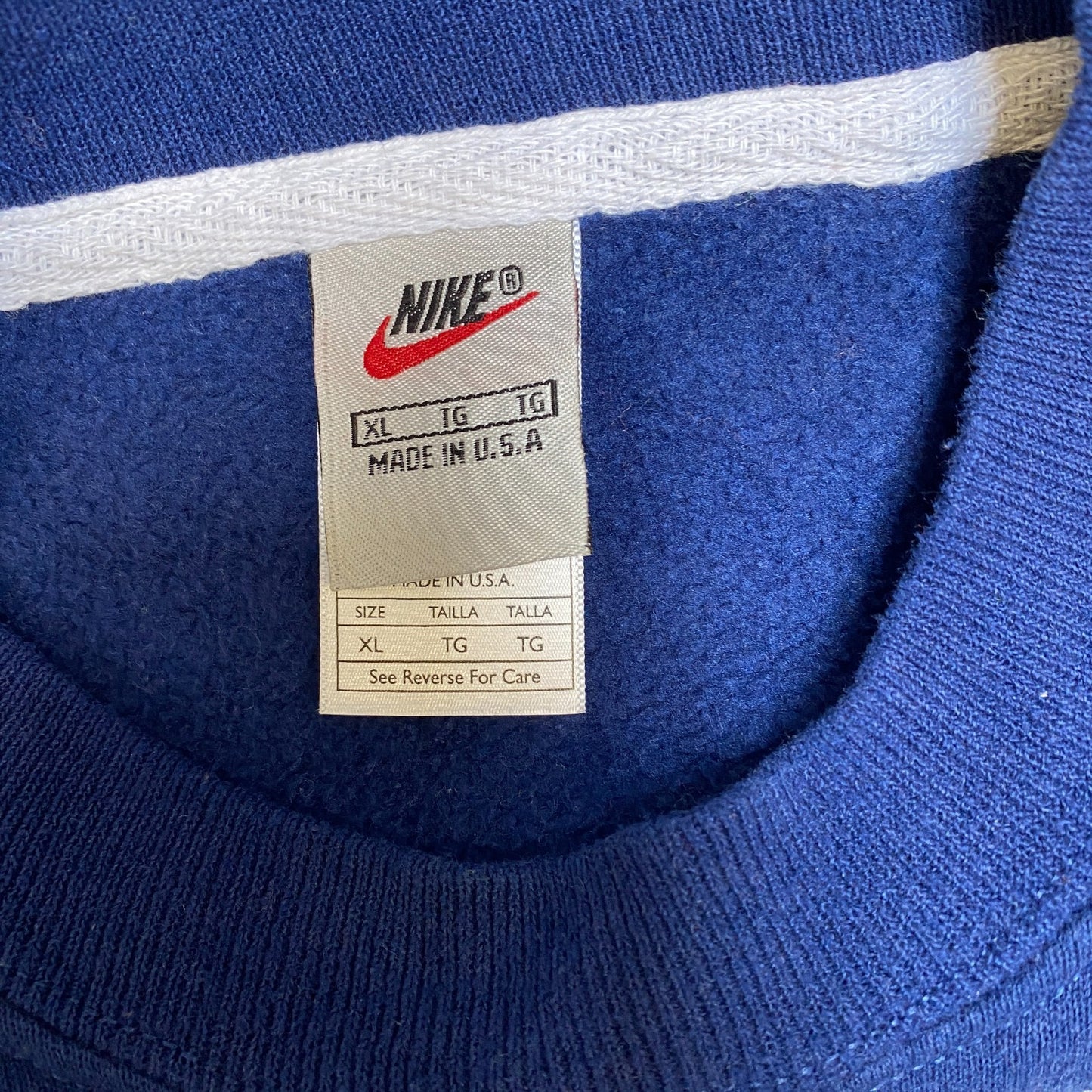 Nike Reworked Sweatshirt Mens XL Blue Grey Embroidered Spellout Logo Vintage Y2K