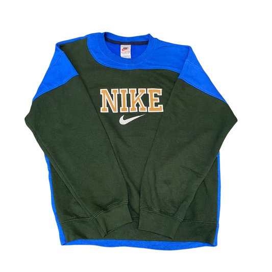 Nike Reworked Sweatshirt Mens M Green Blue Embroidered Spellout Logo Vintage Y2K