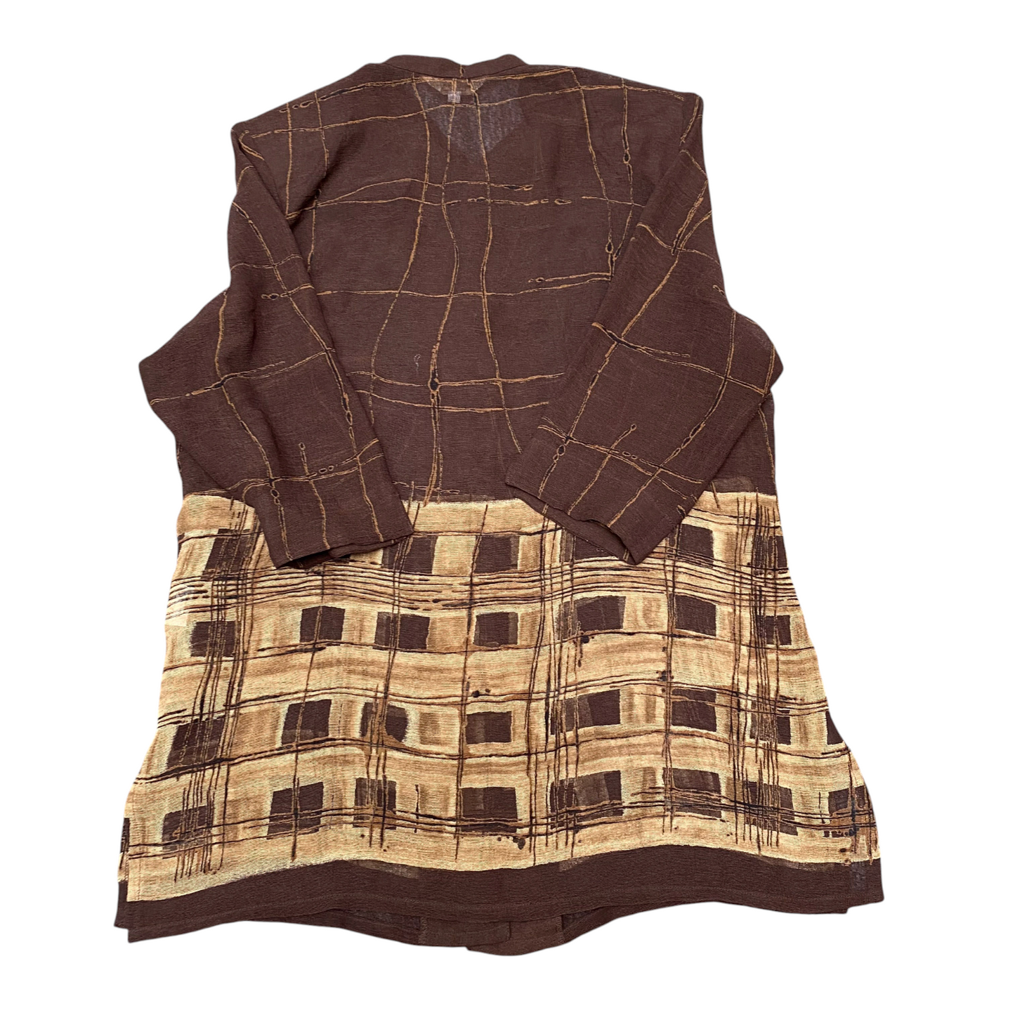 Tunic Top Womens M Brown Patterned Casual Long Sleeve Button Front Side Slit
