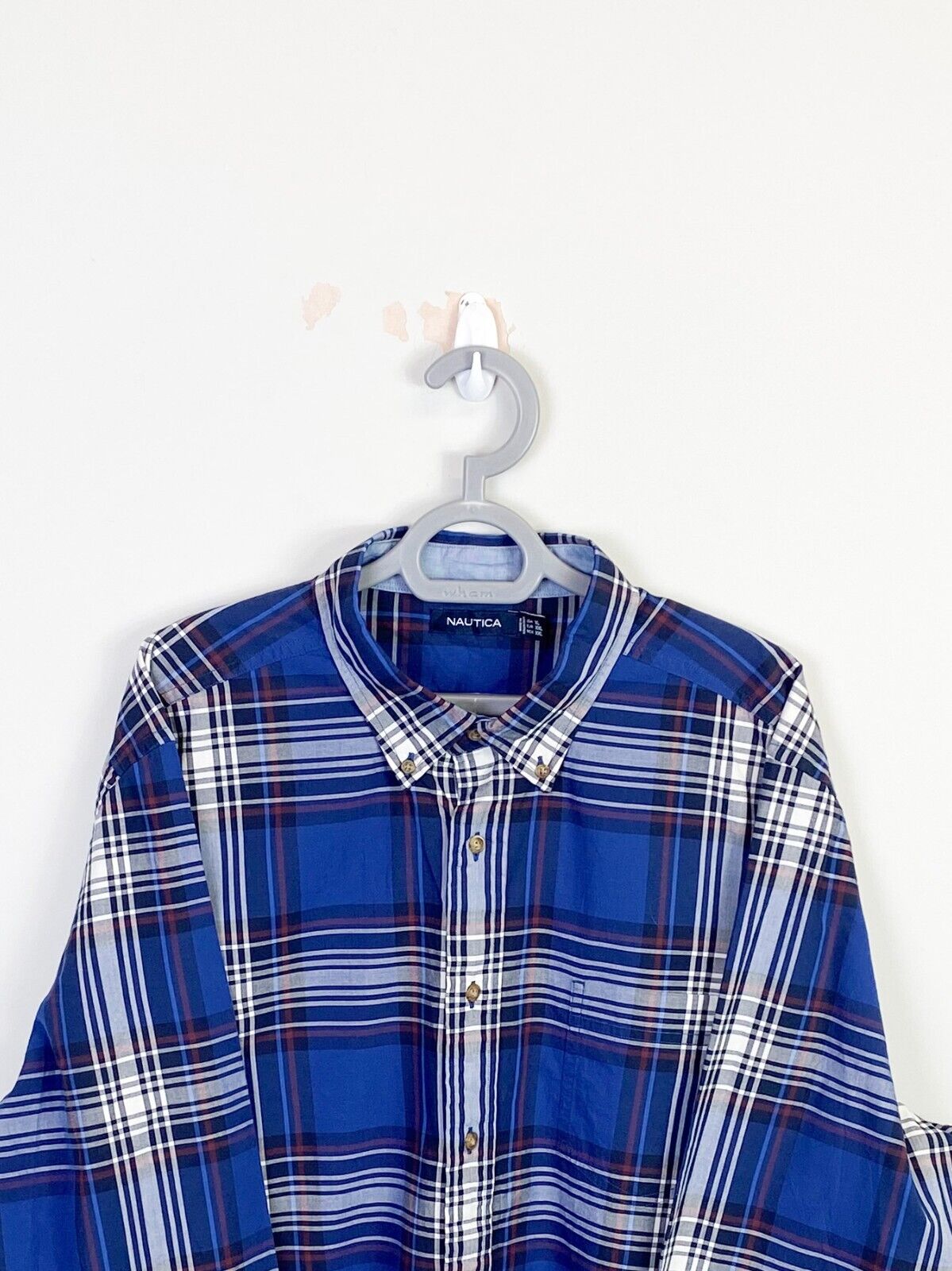 Nautica Shirt Mens XL Blue Plaid Casual Long Sleeve Pocket Collared Button Down