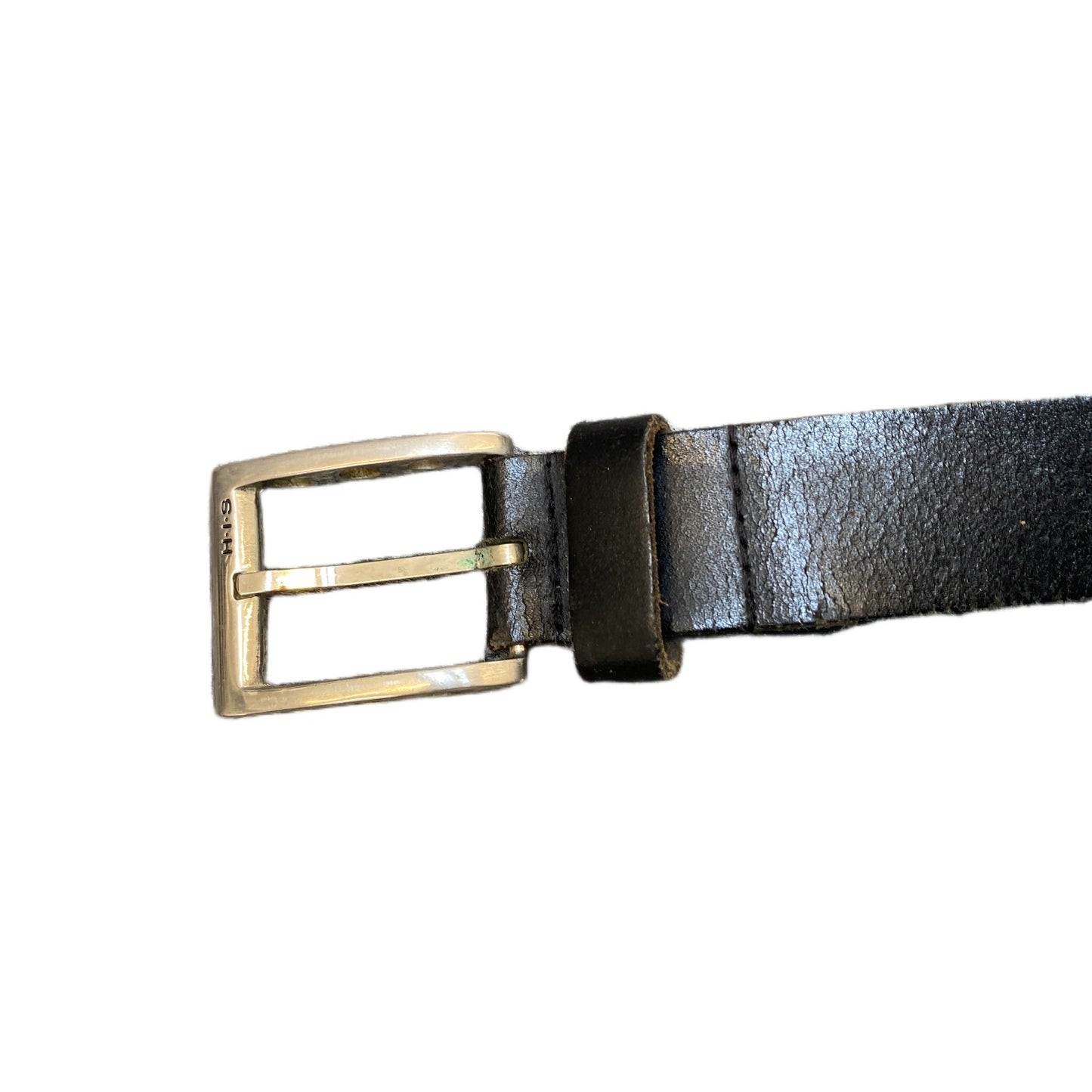 H.IS Waist Belt Mens Black Leather Adjustable Classic Silver Buckle 39.5 Inches
