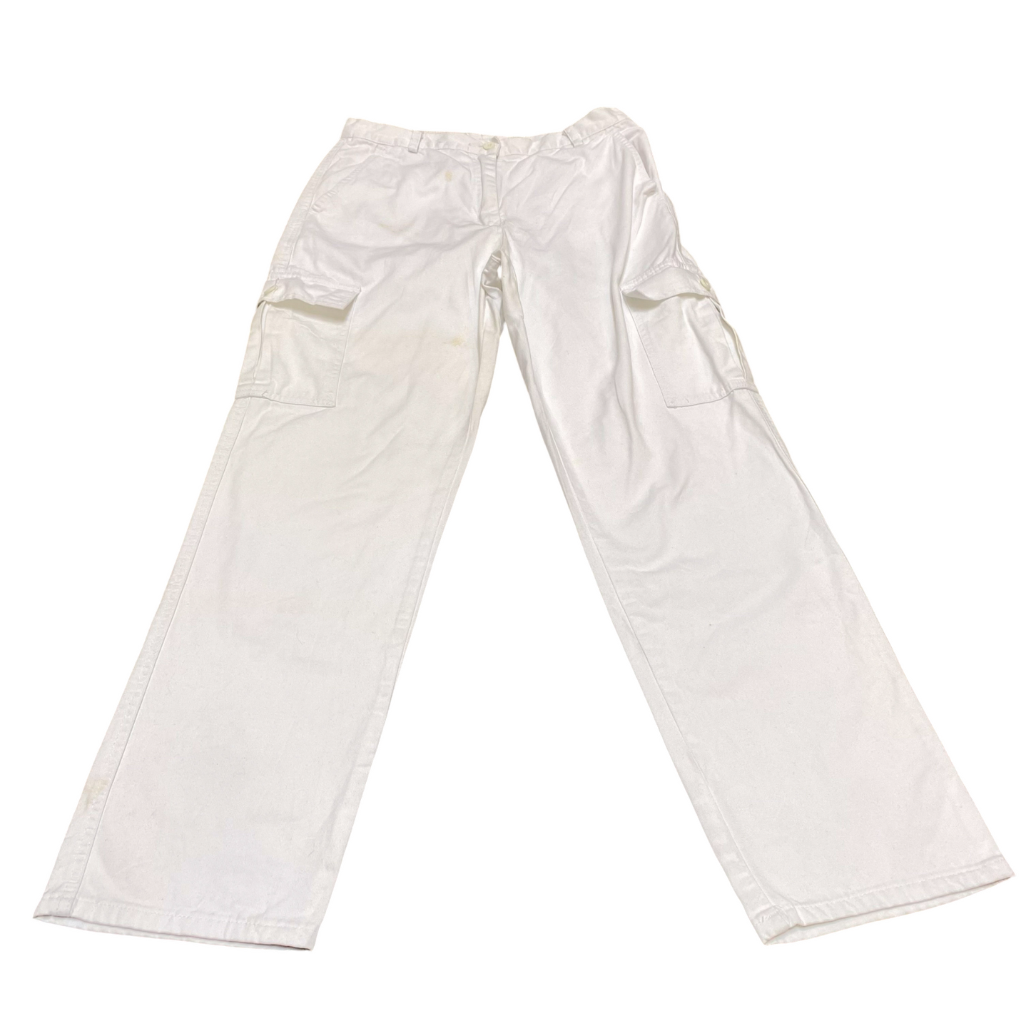 Cargo Pants Men's Medium White Solid Pockets Wide Leg Casual Flat Front Outdoor