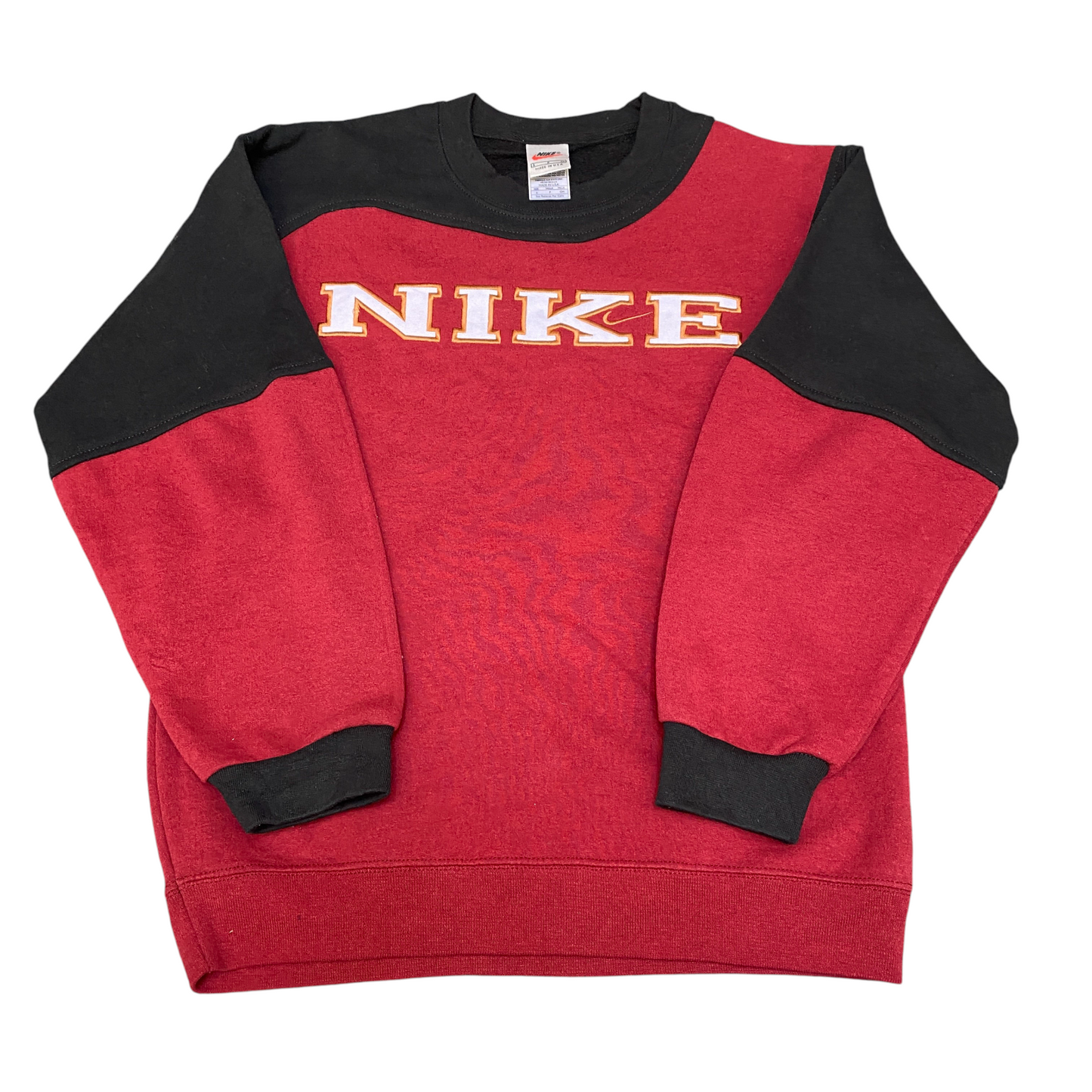 Nike Reworked Sweatshirt Mens S Red Black Embroidered Spellout Logo Vintage Y2K