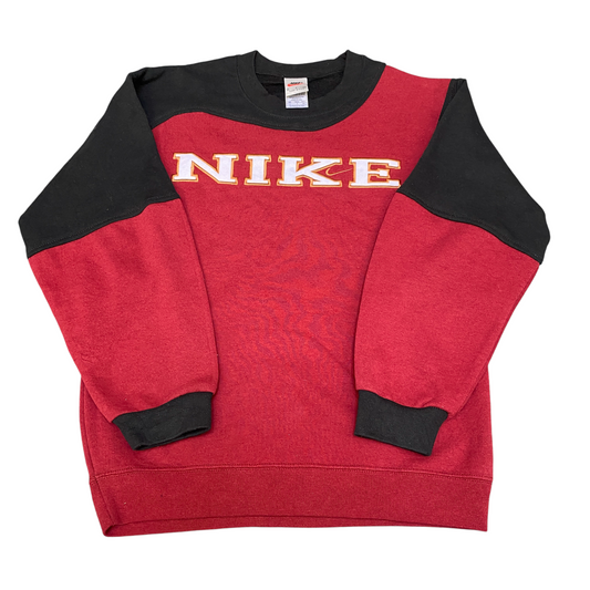 Nike Reworked Sweatshirt Mens S Red Black Embroidered Spellout Logo Vintage Y2K