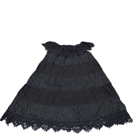 Short A-Line Dress Womens S Black Lace Casual Sleeveless Round Neck Pullover