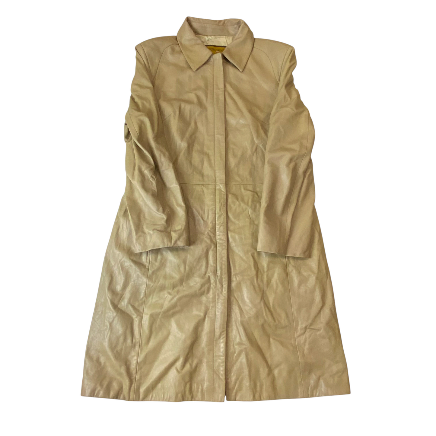 Michelangelo Leather Long Coat Womens Medium Beige Lined Collared Full Zipper