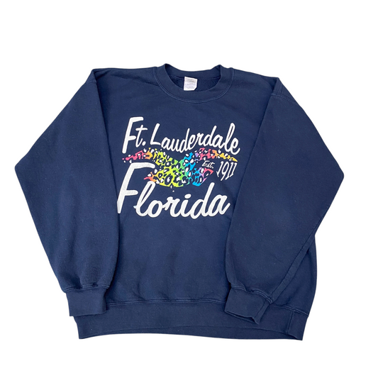Gildan Ft. Lauderdale Florida Sweatshirt Womens Large Blue Graphic Crew Neck