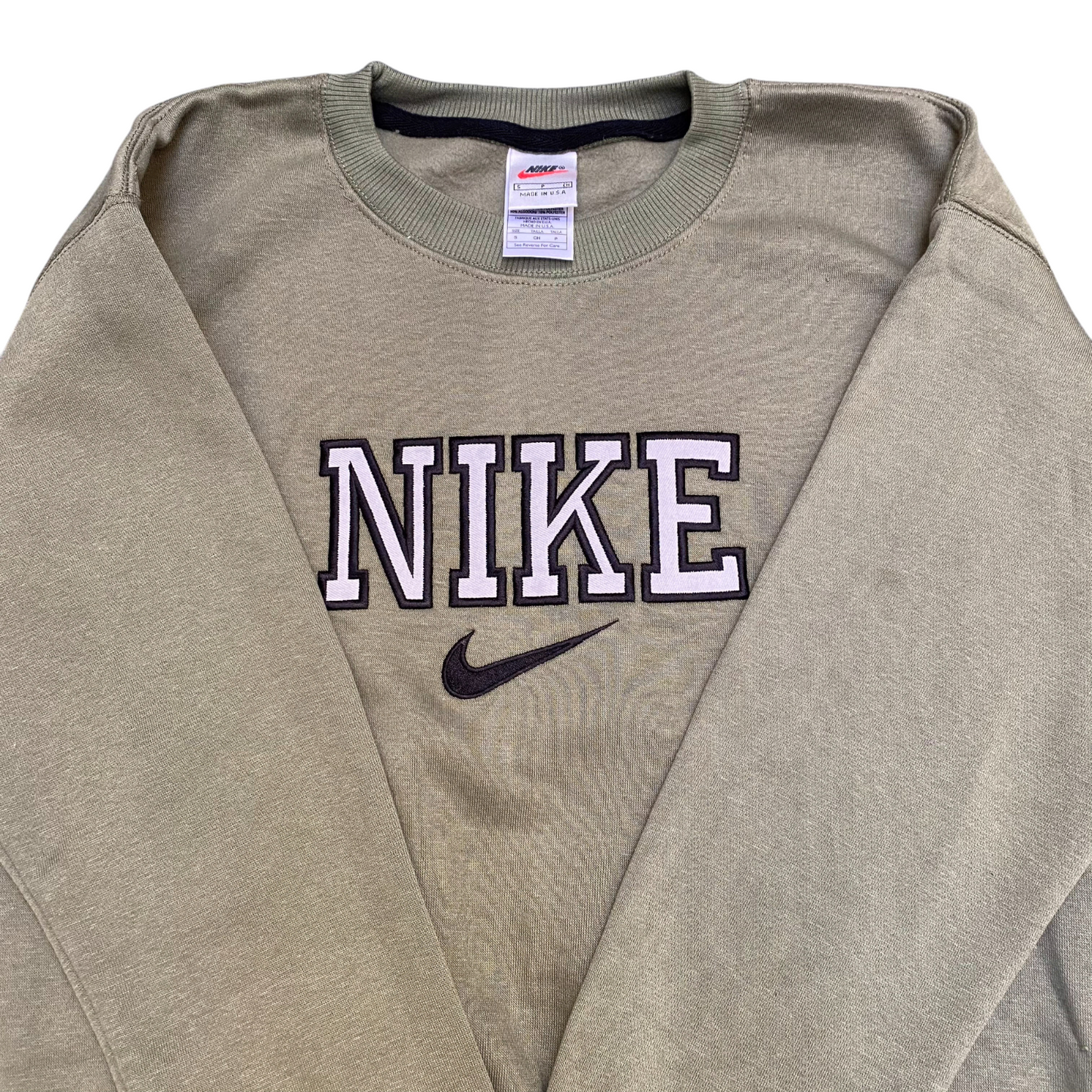 Nike Reworked Sweatshirt Mens S Green Heather Embroidered Long Sleeve Crew Neck