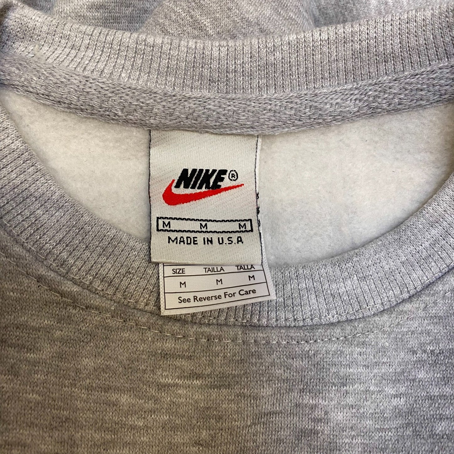 Nike Reworked Sweatshirt Mens Medium Grey Embroidered Spellout Logo Crew Neck