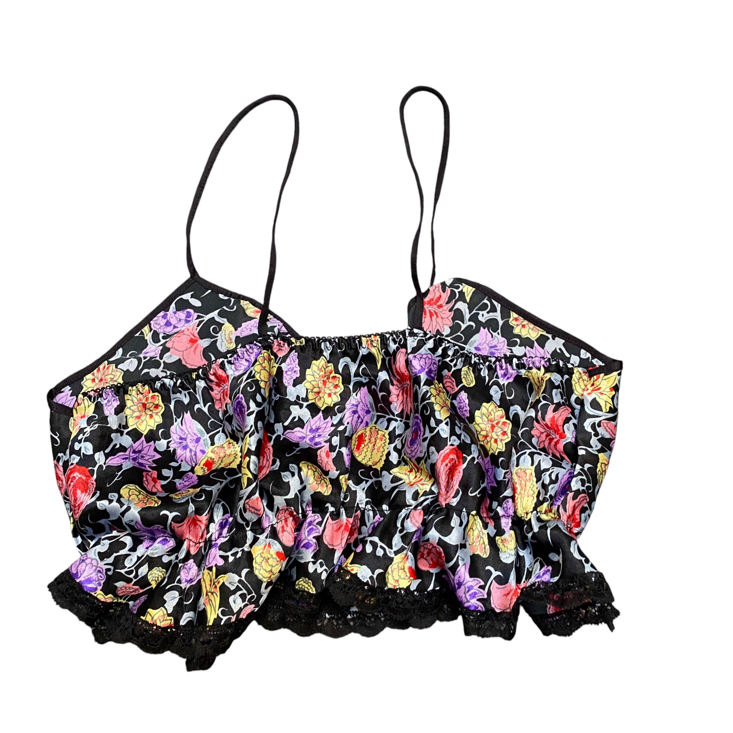 Womens Cami Blouse S Multi Floral Lace Trim Cropped Sphetggi Strap Sleeveless