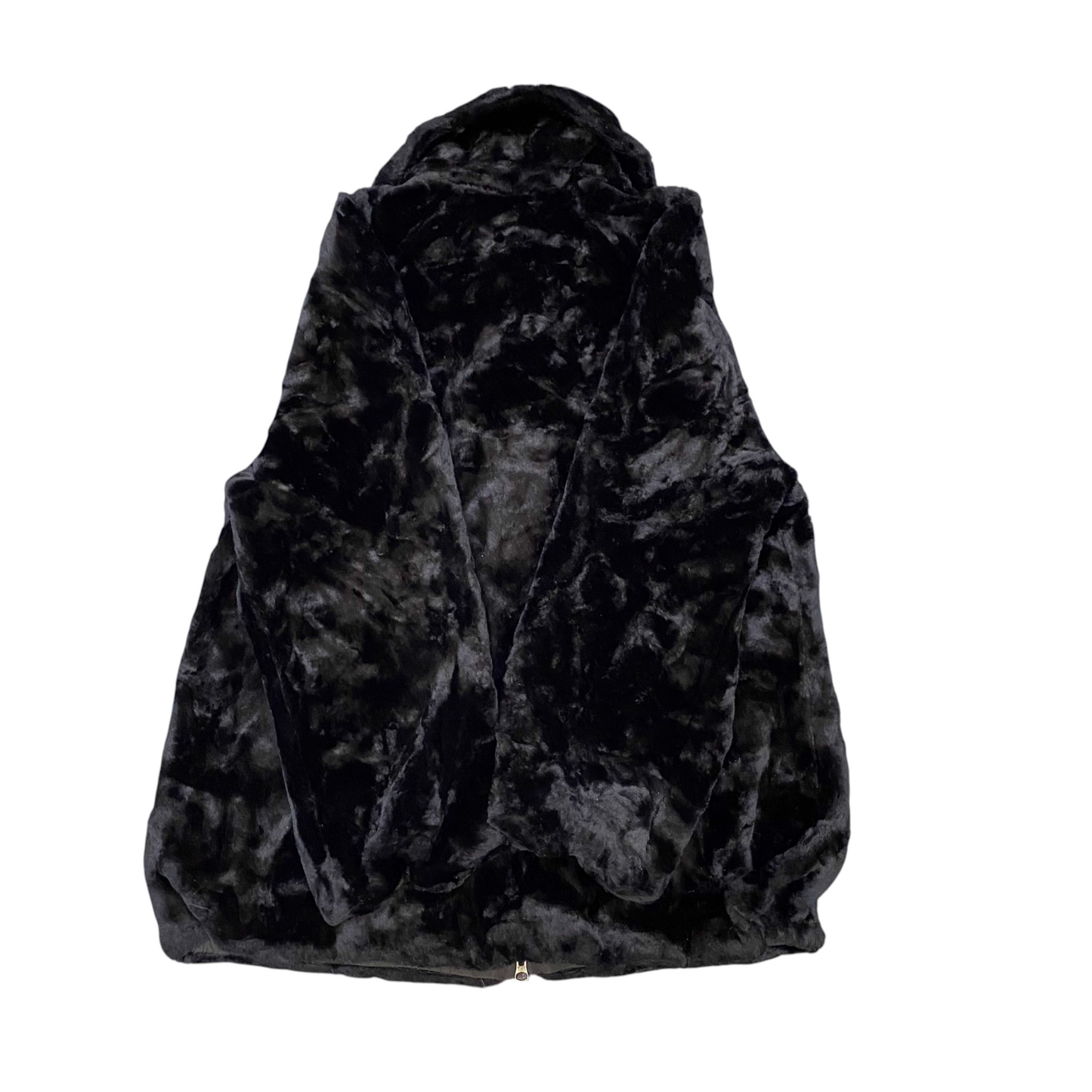 Womens Faux Fur Jacket Large Black Plush Soft Long Sleeve Collared Full Zip