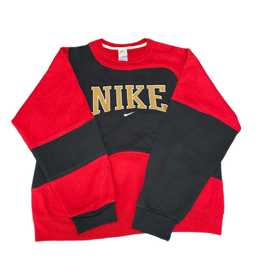 Nike Reworked Sweatshirt Mens M Red Black Embroidered Spellout Logo Vintage Y2K