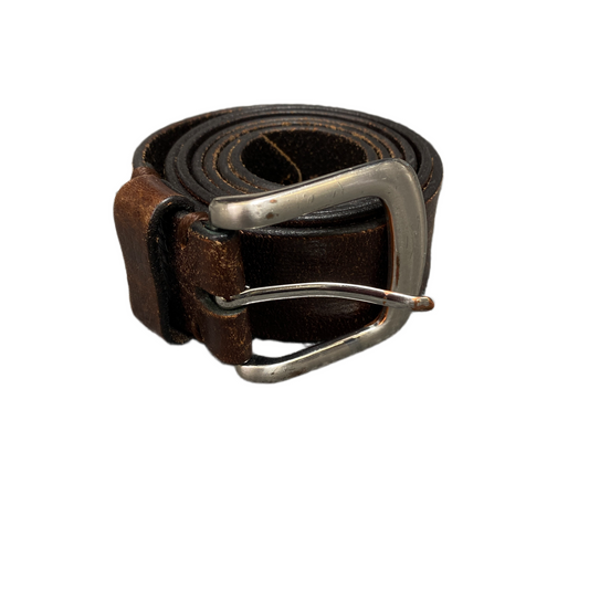 Vintage Waist Belt Mens Brown Leather Adjustable silver Pin Buckle 42 Inches