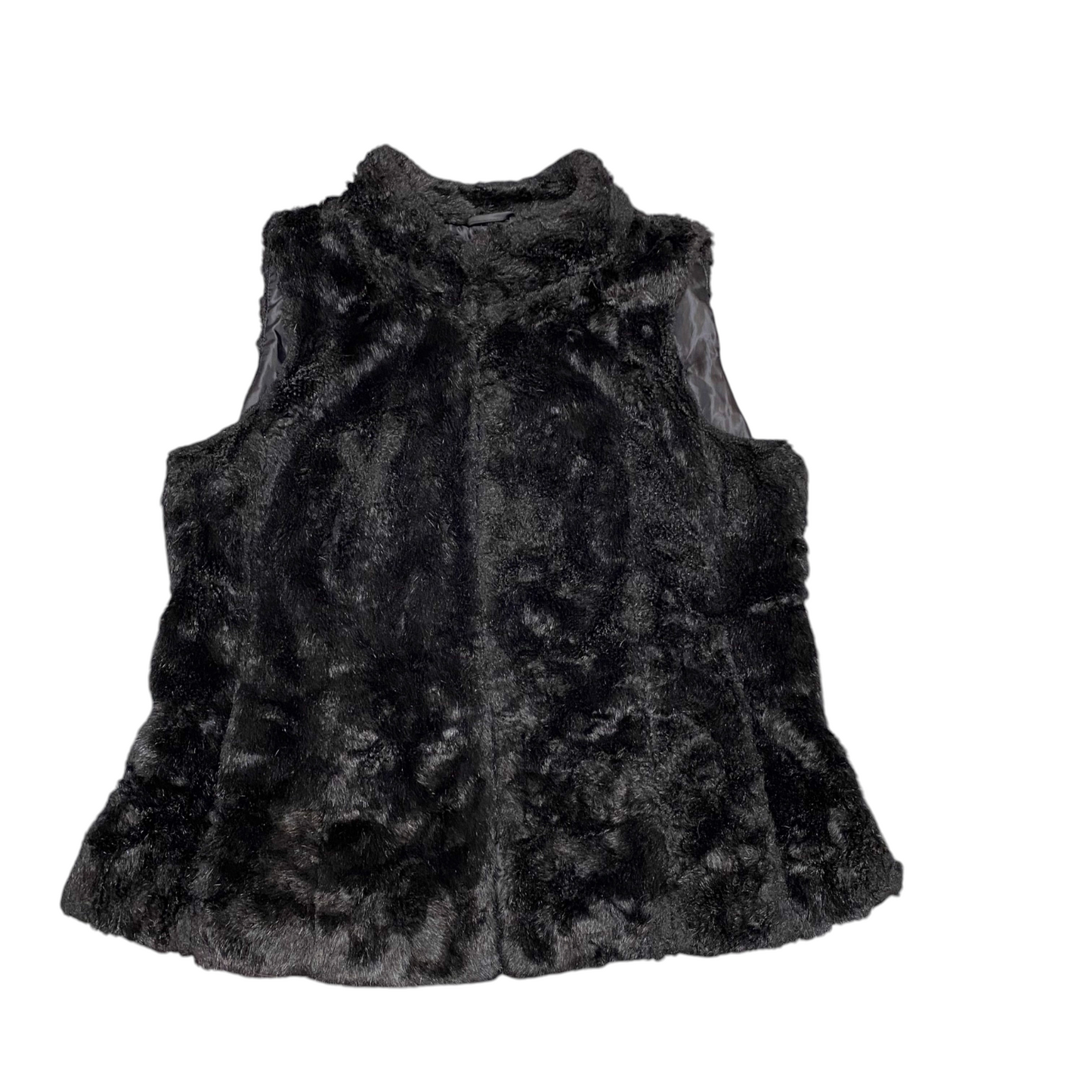 Manguun Collection Faux Fur Vest Womens Large Black Pleated Slim Sleeveless