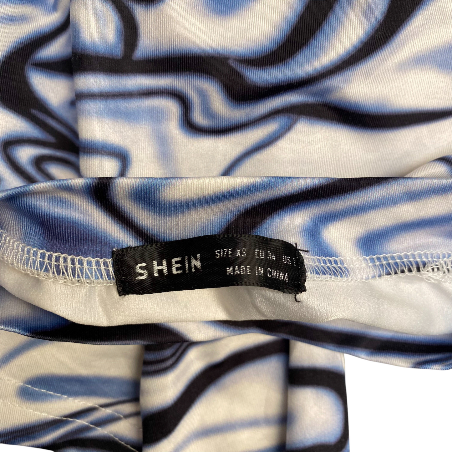 Shein Cropped Top Womens XS Blue Marble Print Long Sleeve Tie Side Retro Outdoor