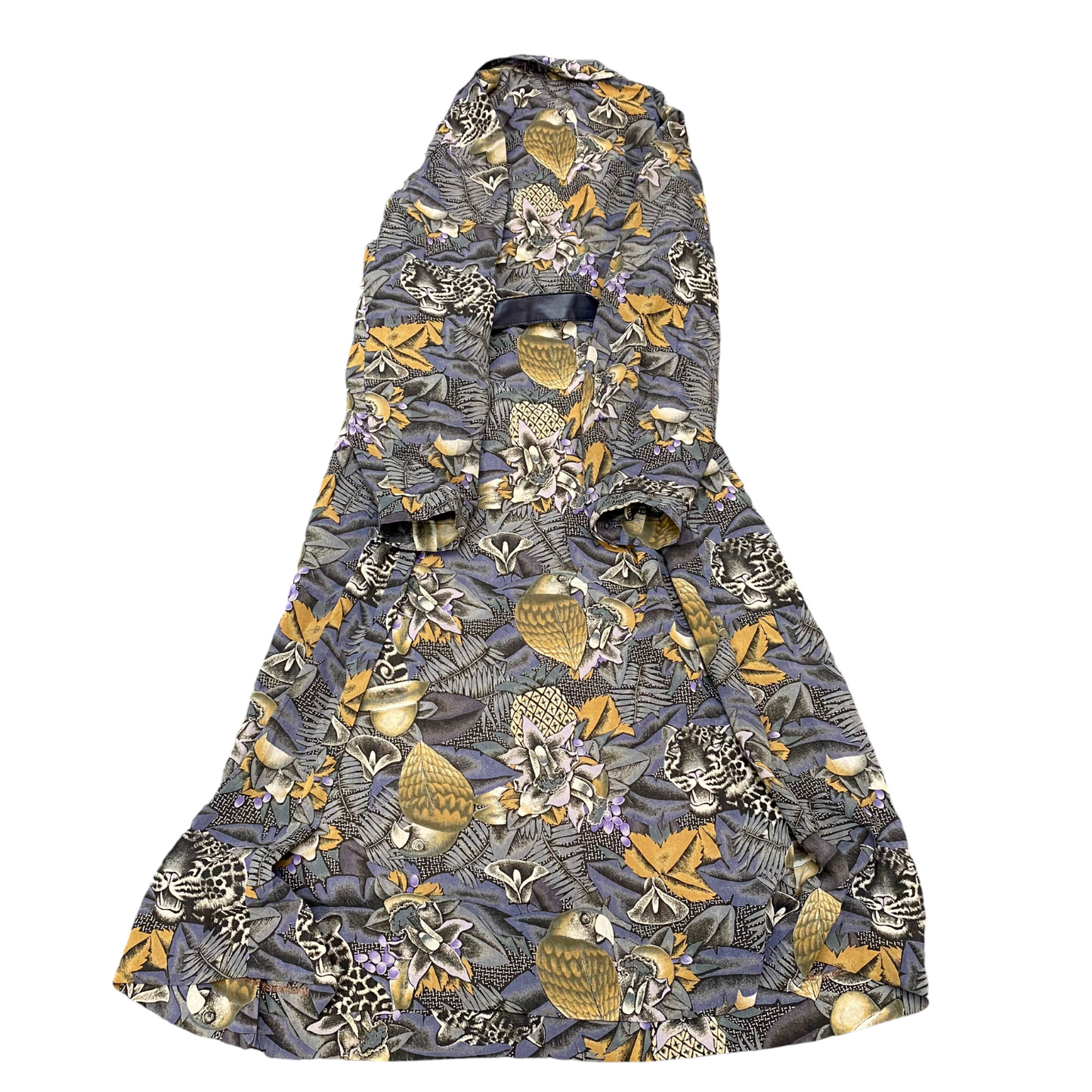 Plaire A-Line Dress Womens S Multi Floral Belted Long Sleeve Collar Button Front