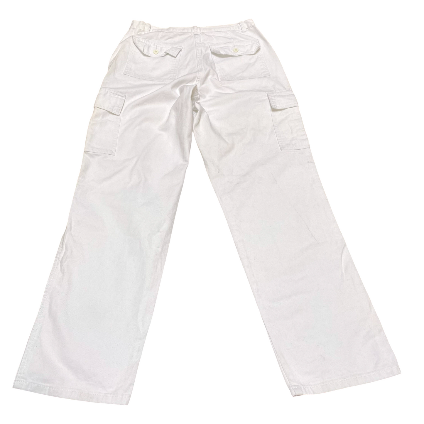 Cargo Pants Men's Medium White Solid Pockets Wide Leg Casual Flat Front Outdoor