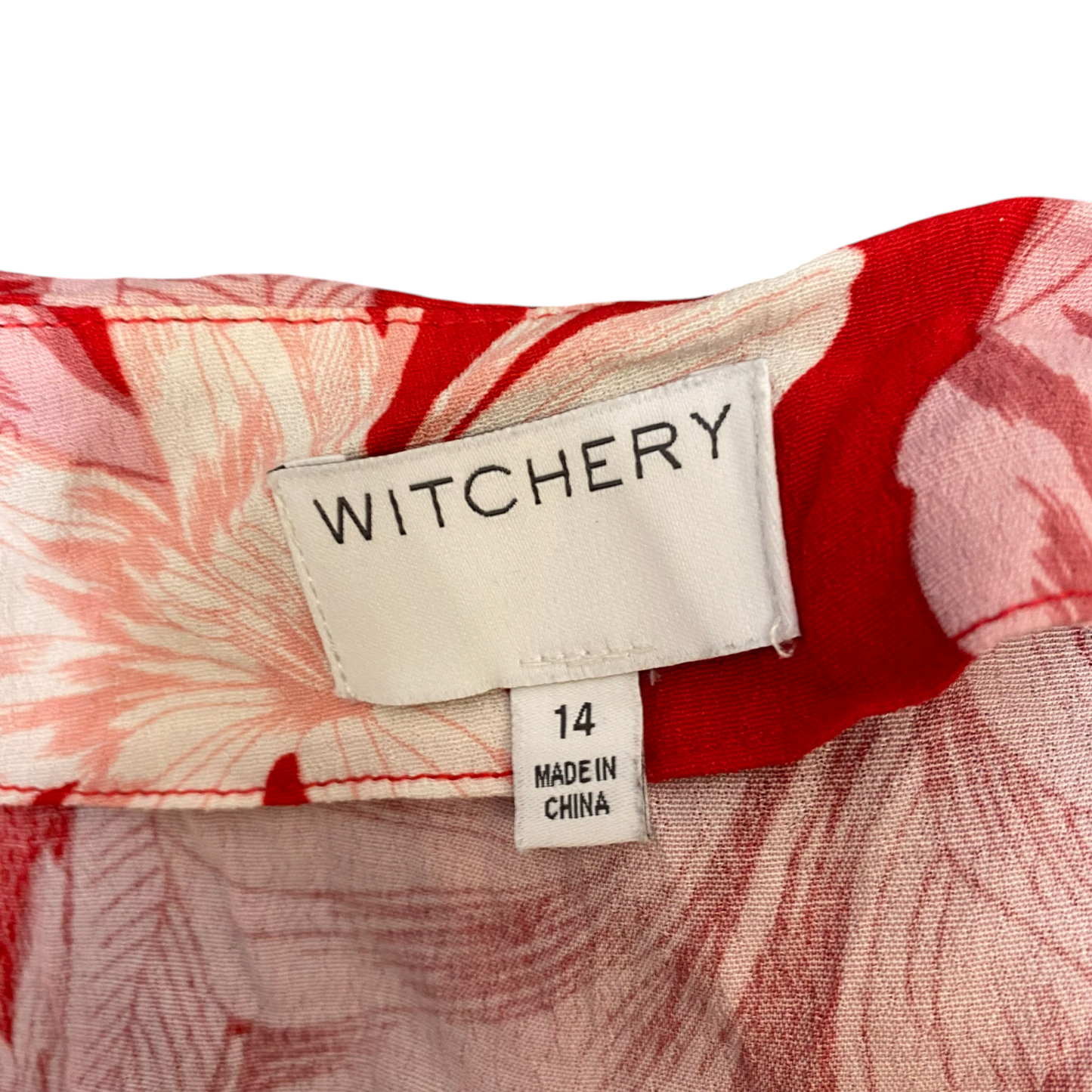 Witchery Blouse Top Womens M Red Floral Short Sleeve V-Neck Tie Front Outdoor