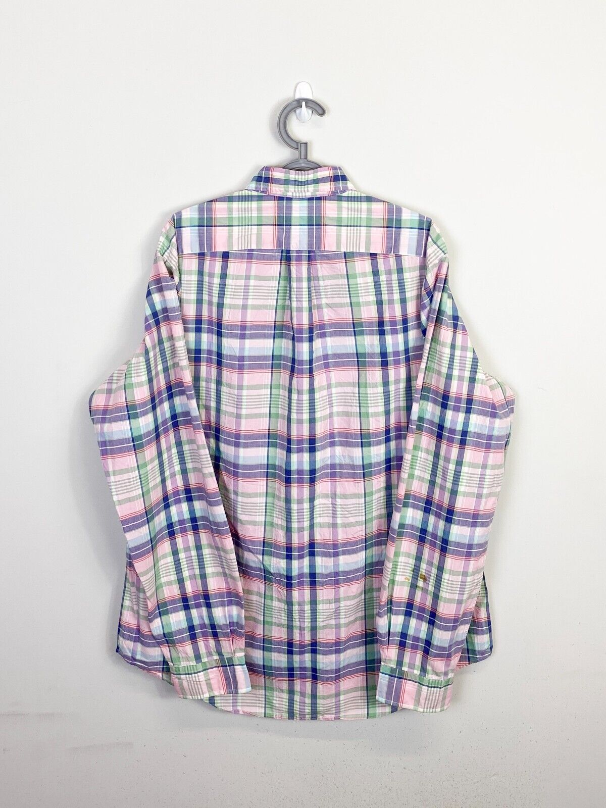 Ralph Lauren Shirt Mens Large Pink Plaid Long Sleeve Blue Small Polo Pony Logo