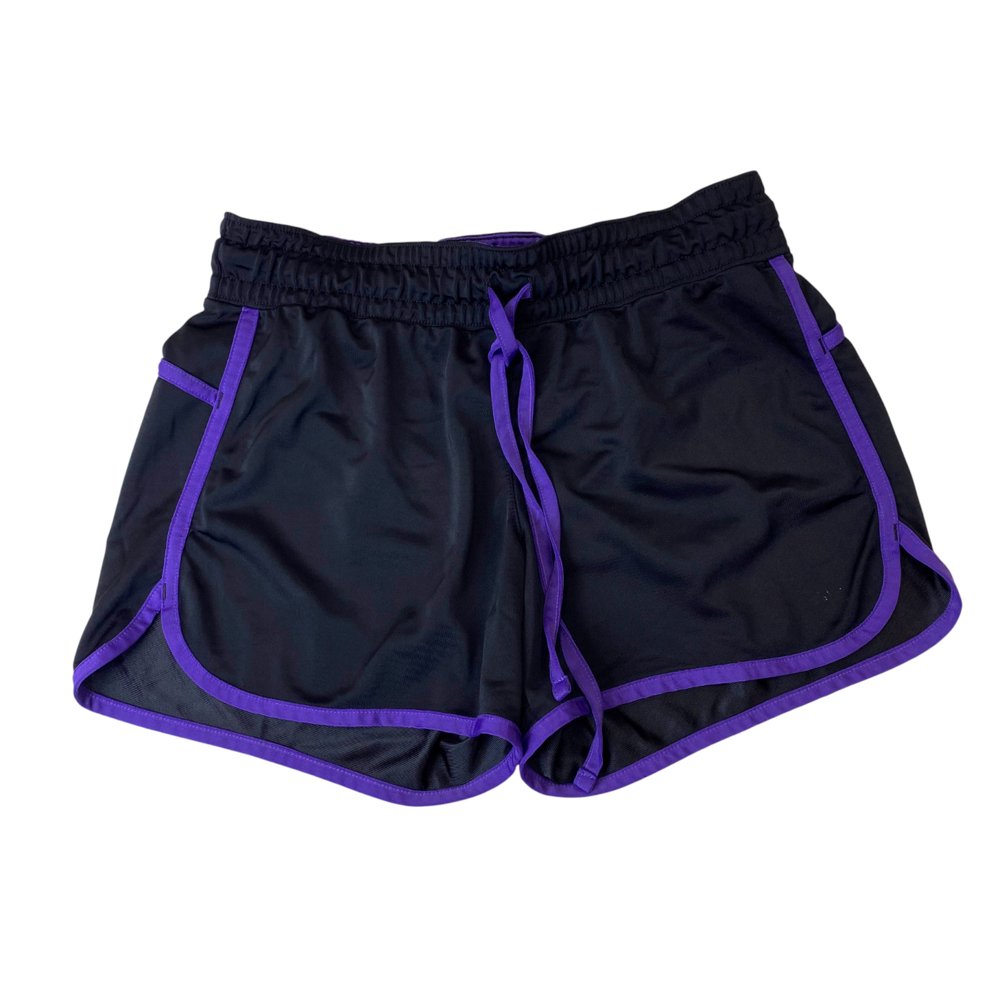 xersion Sprinter Shorts Womens M Black Purple Pleated Drawstring Waist Outdoor