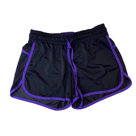 xersion Sprinter Shorts Womens M Black Purple Pleated Drawstring Waist Outdoor