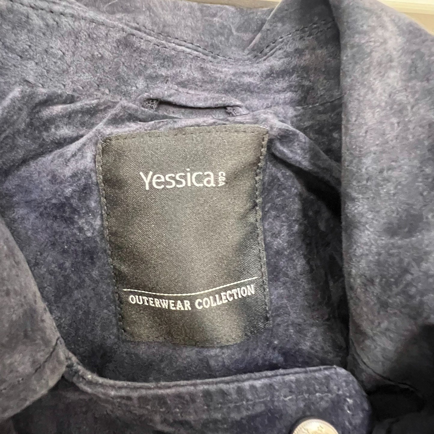 Yessica C&A Suede Leather Biker Jacket Womens M Navy Collared Asymmetrical Zip