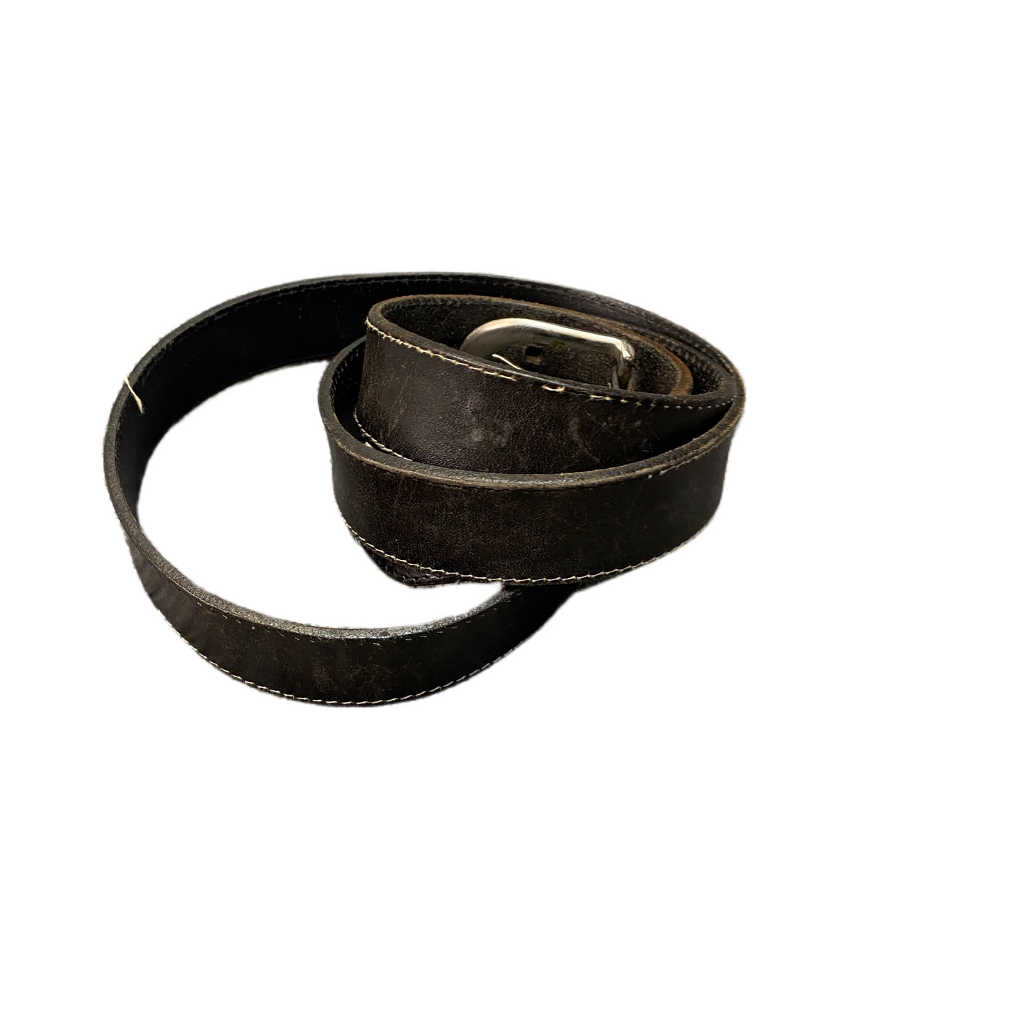 Waist Belt Mens Black Leather Double Keeper Loops Silver Pin Buckle 41 inches