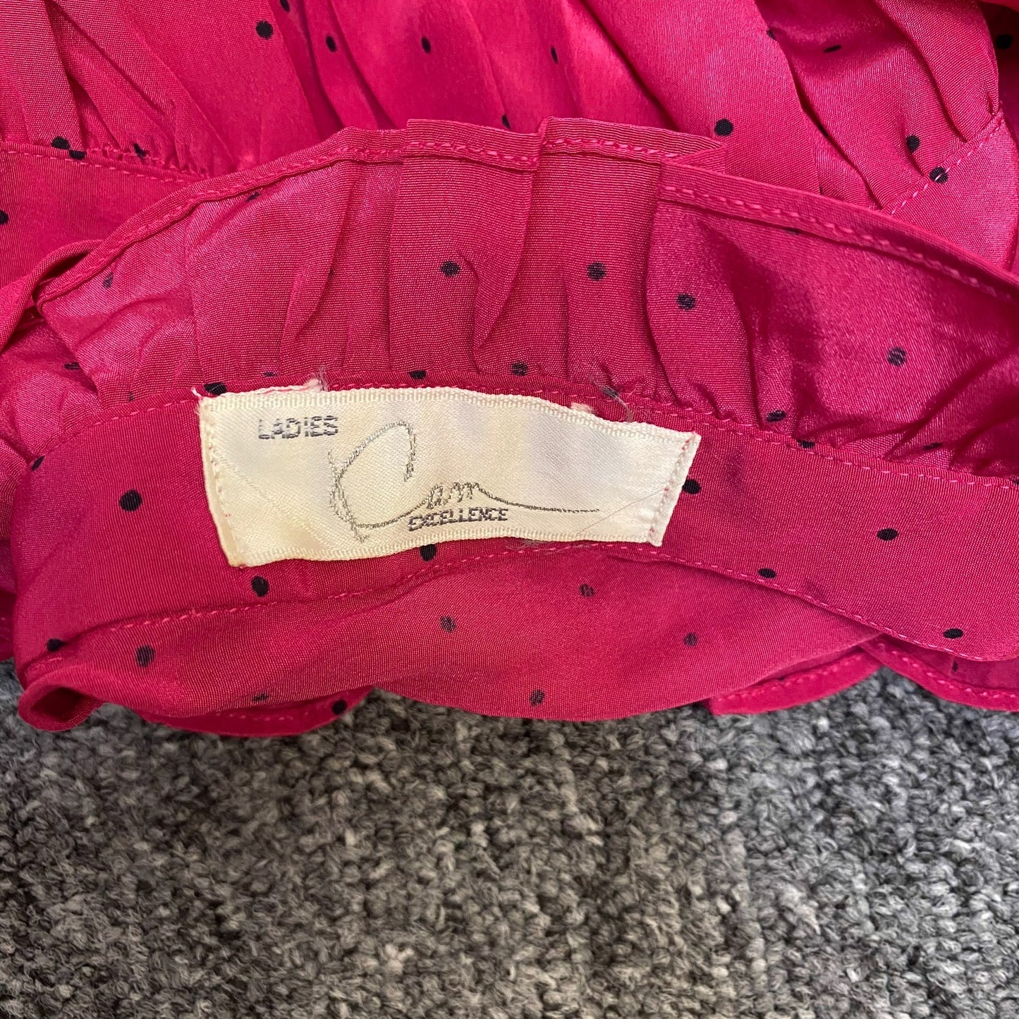 Shirt Top Womens M Pink Polka Dot Chiffon Ruffle Detail Long Sleeve Button Front