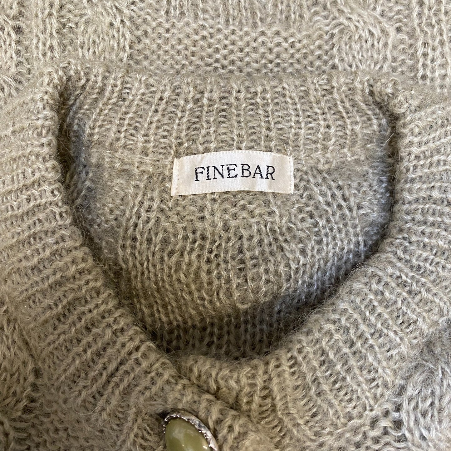 Fine Bar Cardigan Jumper Womens Medium Beige Cable Knit Long Sleeve Button Front