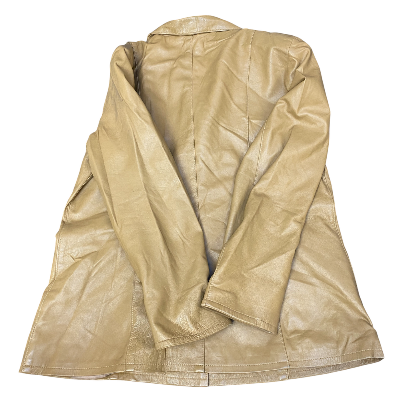 Vera Pelle Leather Blazer Jacket Womens Medium Beige Notch Lapel Single Breasted