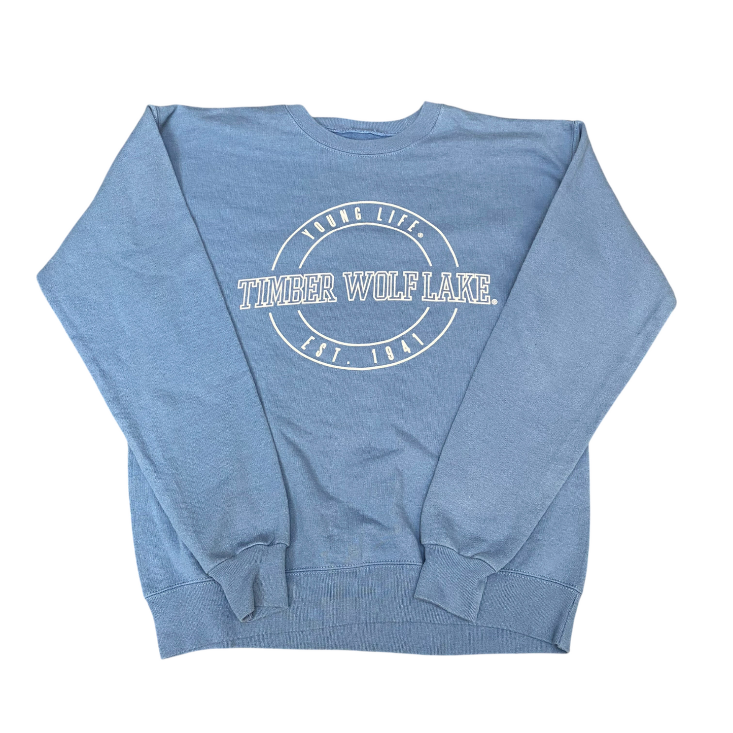 Hanes Sweatshirt Mens Small Blue Timber Wolf Lake Eco Smart Crew Neck Pullover