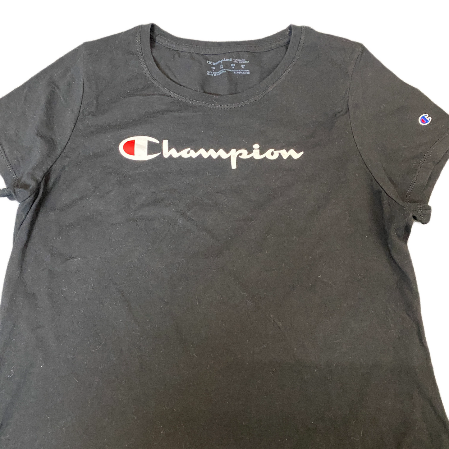 Champion T-Shirt Womens M Black Graphic Logo Short Sleeve Crew Neck Pullover Tee