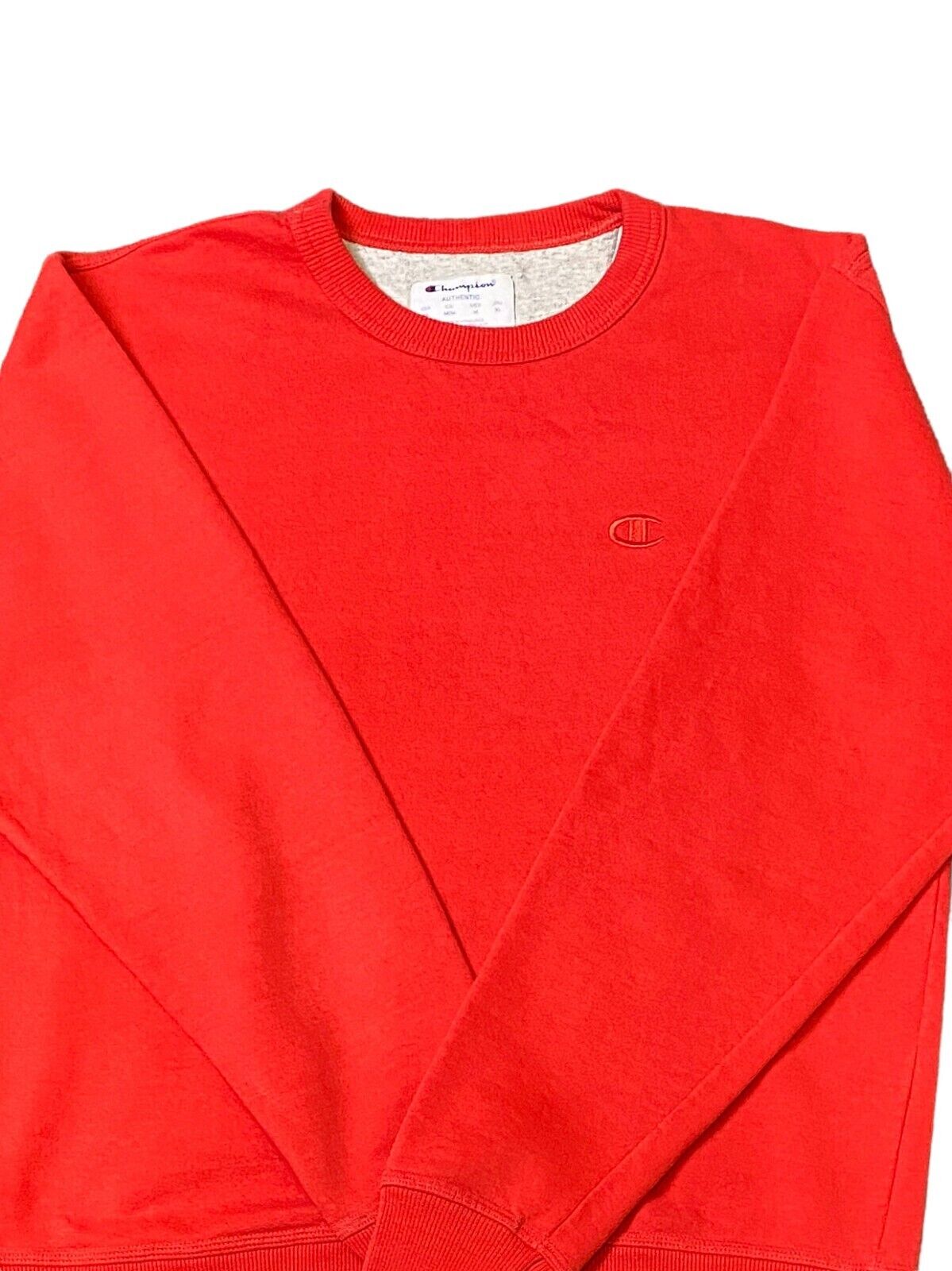 Champion Authentic Sweatshirt Men Medium Red Embroidered Logo Crew Neck Pullover