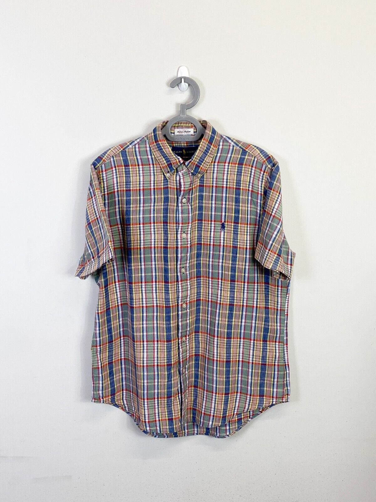 Ralph Lauren Shirt Men M Multicolour Plaid Classic Fit Small Blue Polo Pony Logo