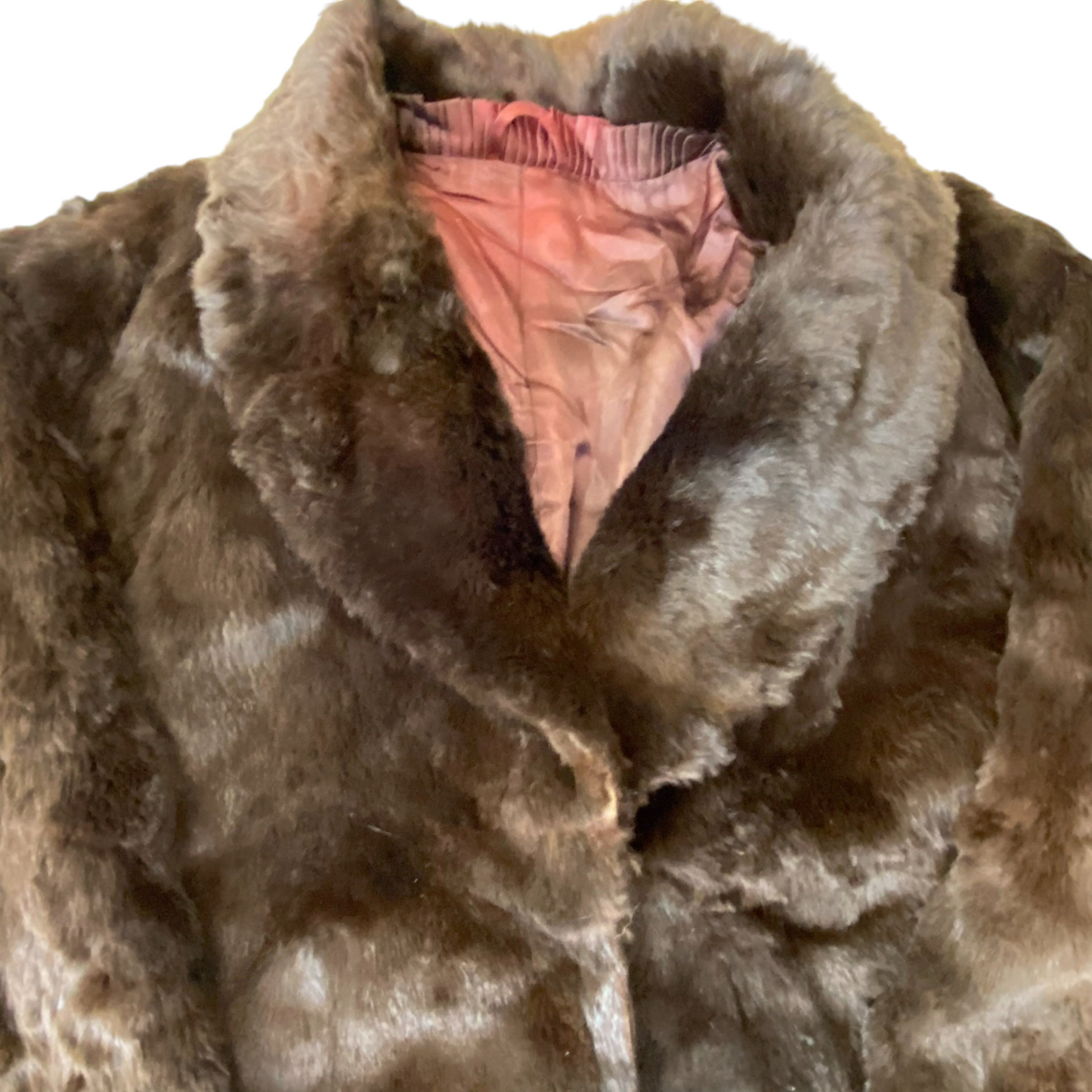 Coat Womens Medium Brown Faux Fur Shawl Collar Long Sleeve Outdoor Open Front