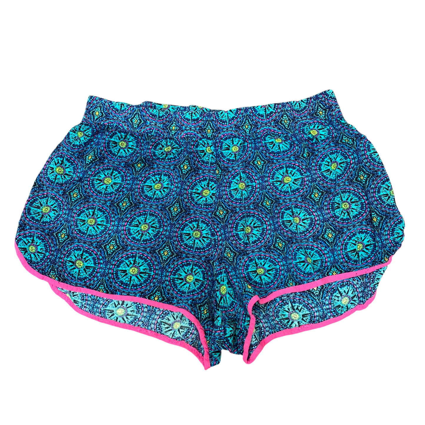 No Boundaries Sprinter Shorts Womens M Blue Pink Geo Print Running Elastic Waist