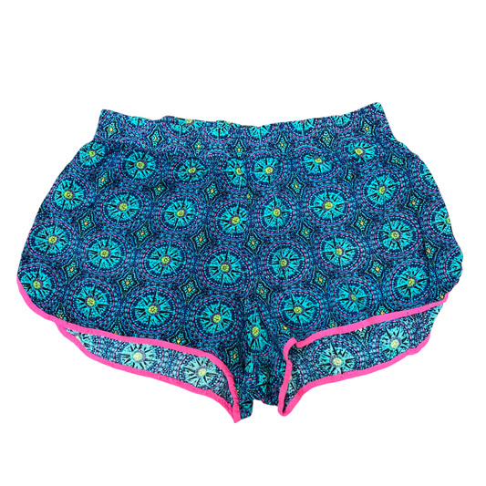 No Boundaries Sprinter Shorts Womens M Blue Pink Geo Print Running Elastic Waist