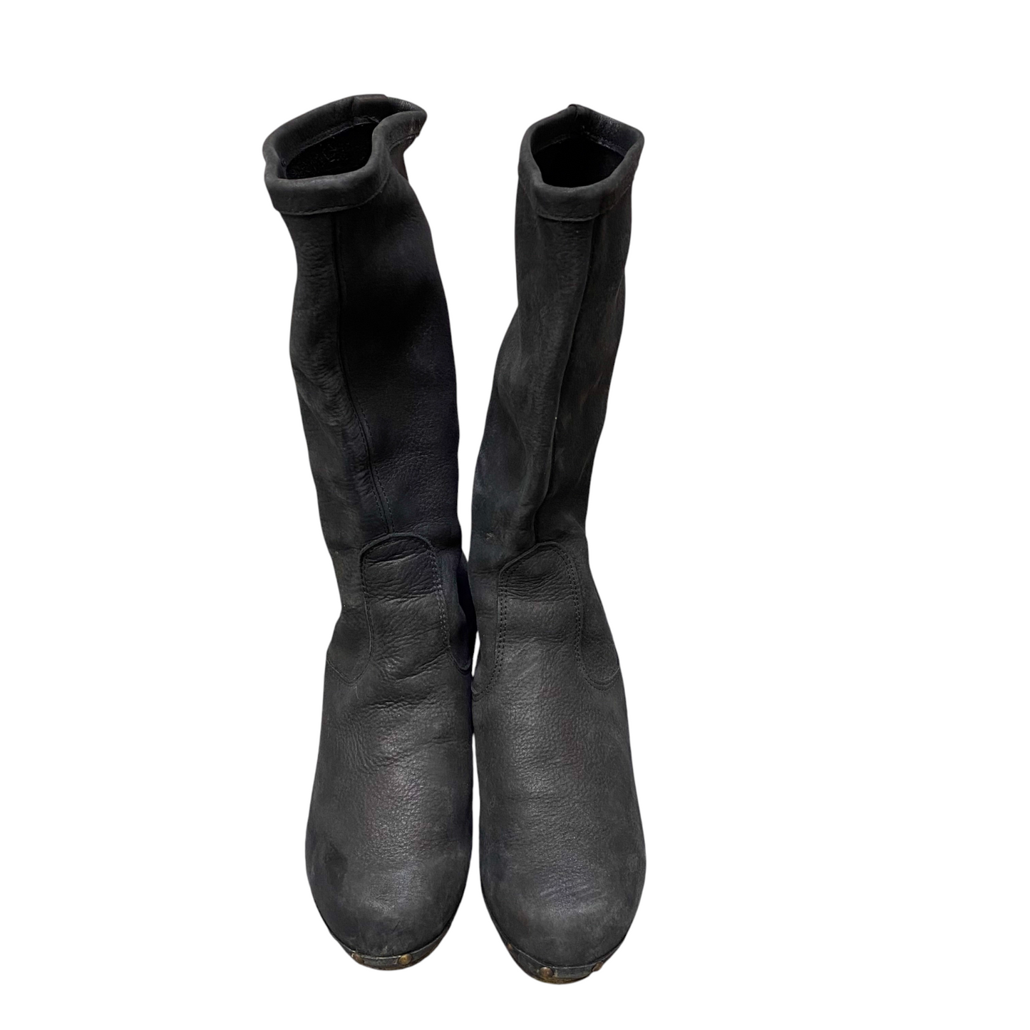 Sanita Booties Womens UK Size 7 Black Leather Studded Mid Calf Round Toe Pull On