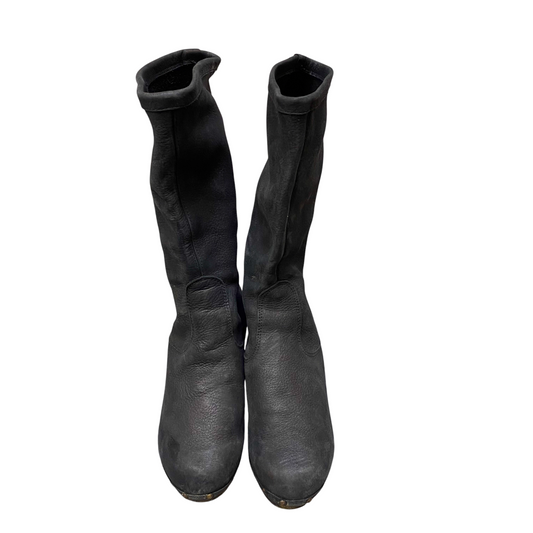 Sanita Booties Womens UK Size 7 Black Leather Studded Mid Calf Round Toe Pull On