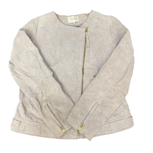 Va Vite Essential Suede Leather Motorcycle Jacket Womens M Grey Asymmetrical Zip