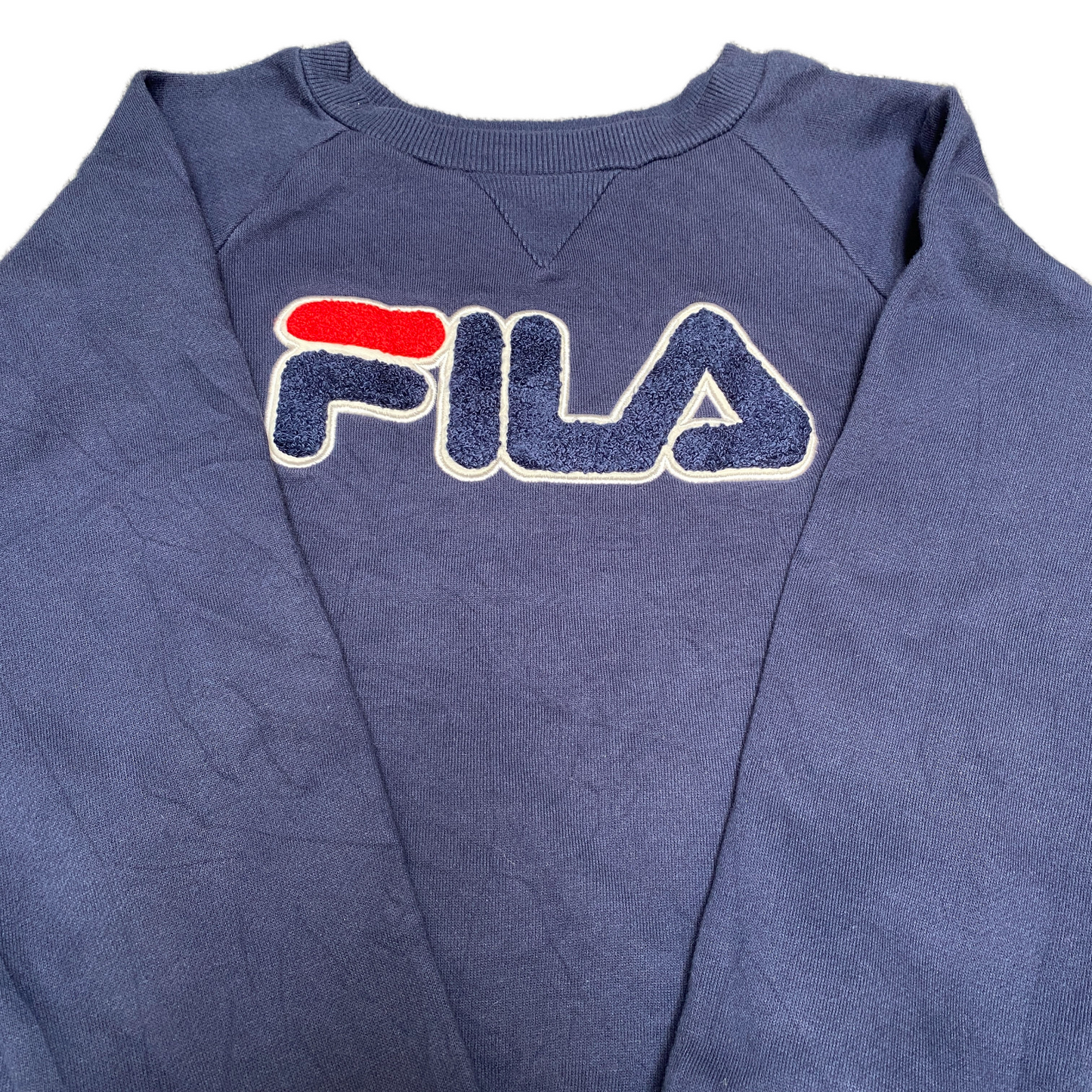 Fila Sweatshirt Womens Medium Navy Spell Out Embroidered Logo Raglan Sleeve