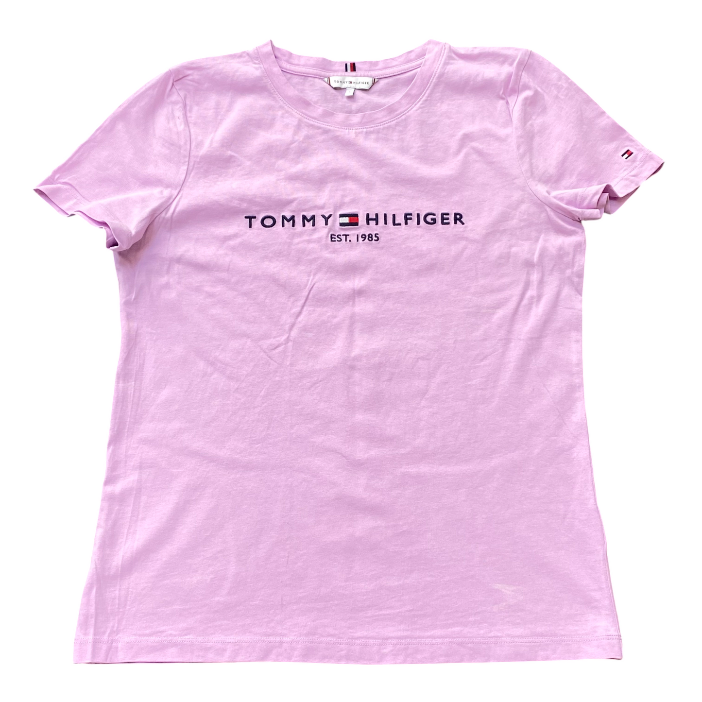 Tommy Hilfiger T Shirt Womens S Purple Short Sleeve Spellout Logo Classsic Tee