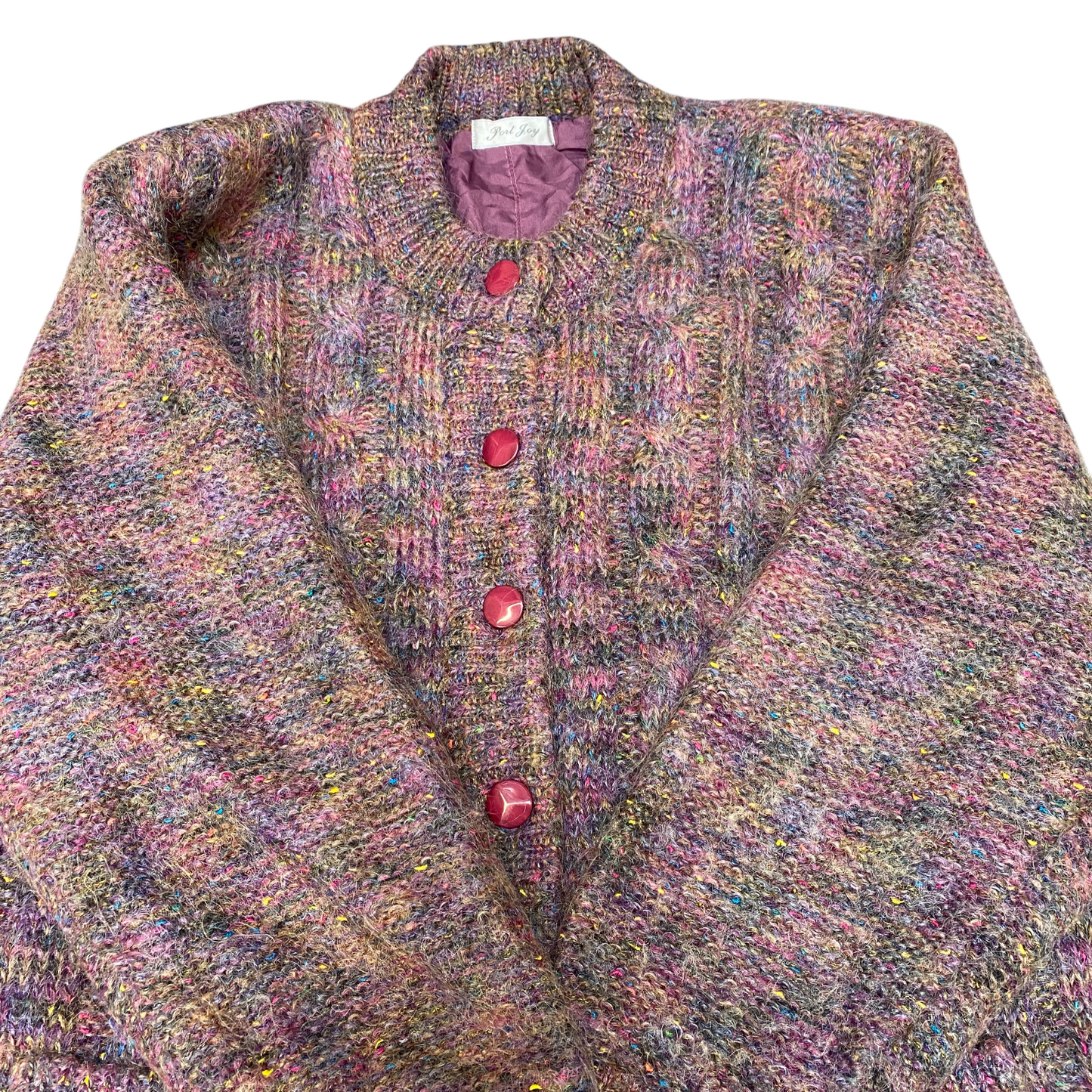 Port Joy Cardigan Jumper Womens Medium Multi Wool Lined Long Sleeve Button Front