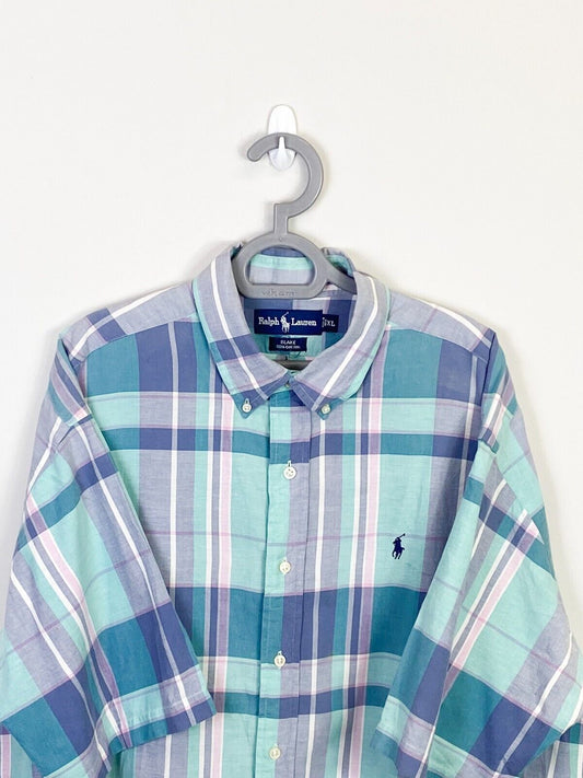 Ralph Lauren Shirt Mens XL Blue Plaid Blake Cotton Blue Small Polo Pony Logo