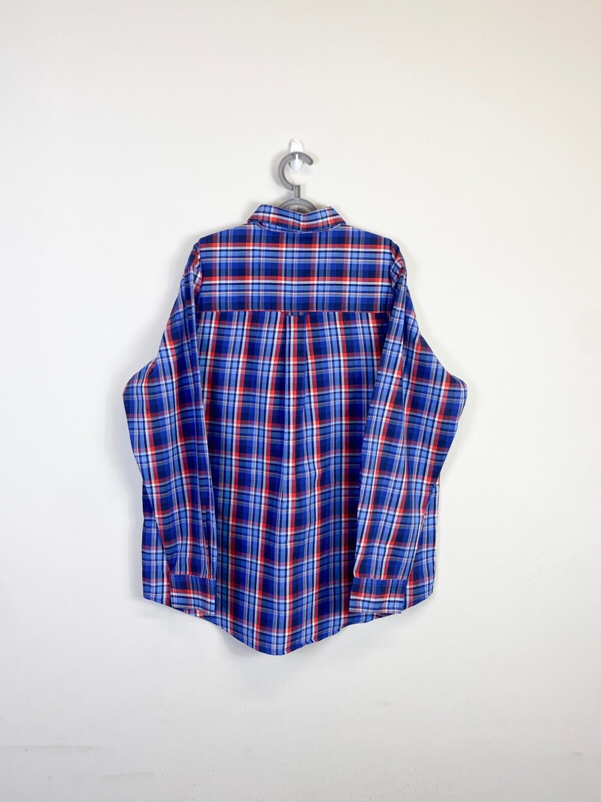 Chaps Shirt Men Large Blue Plaid Cotton Easy Care Long Sleeve Casual Button Down