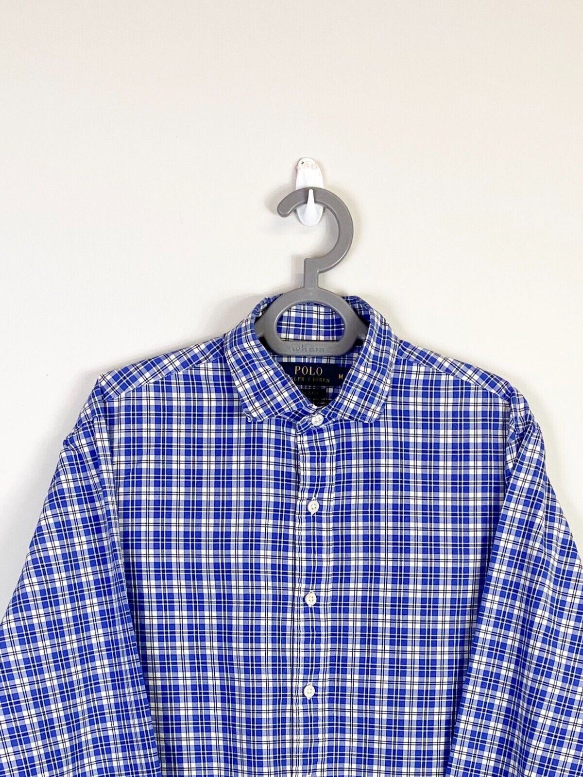 Ralph Lauren Shirt Men Medium Blue Plaid Long Sleeve Collared Casual Button Down