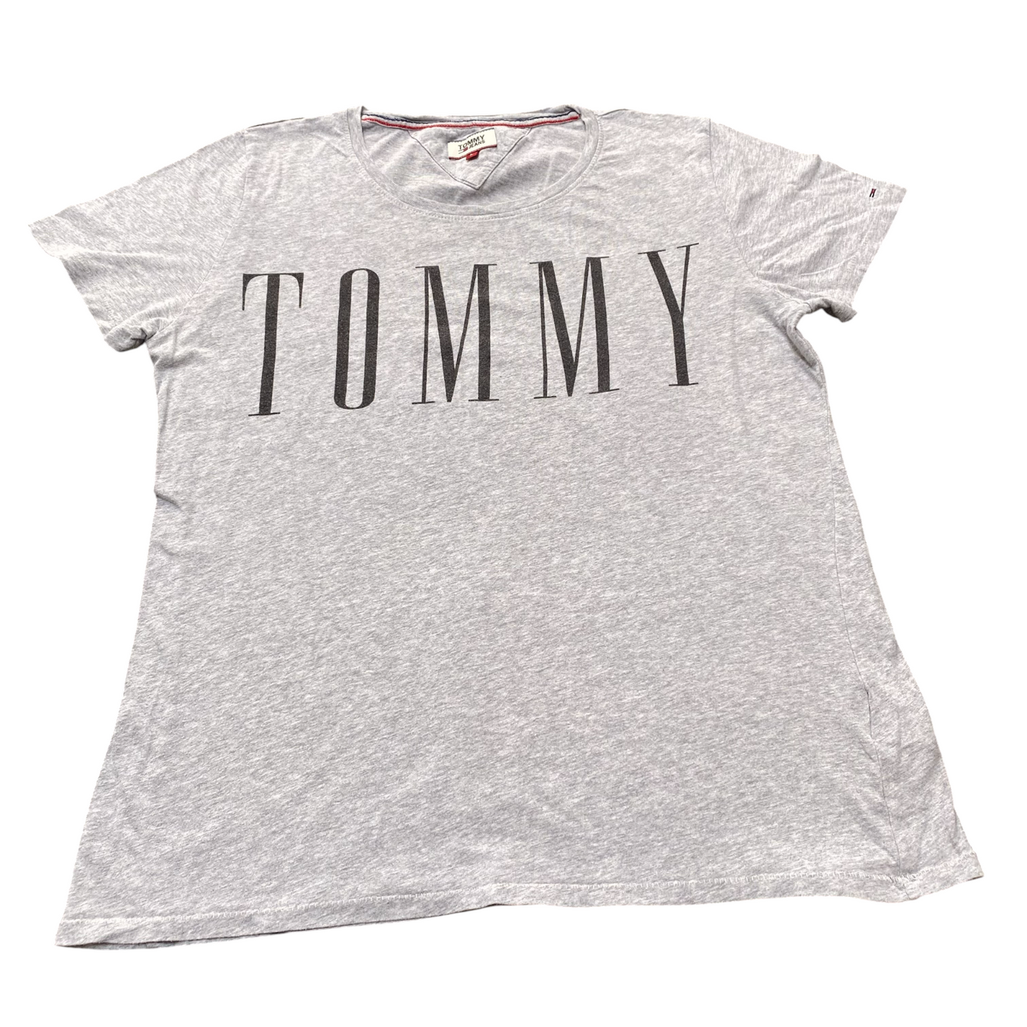 Tommy Jeans T Shirt Womens Large Grey Short Sleeve Crewneck Spellout Pullover