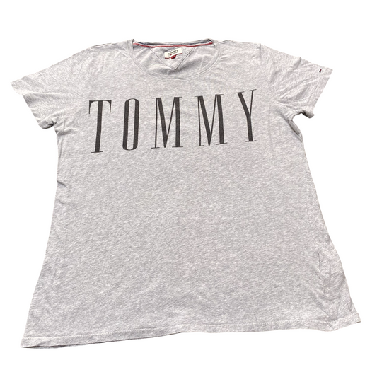 Tommy Jeans T Shirt Womens Large Grey Short Sleeve Crewneck Spellout Pullover