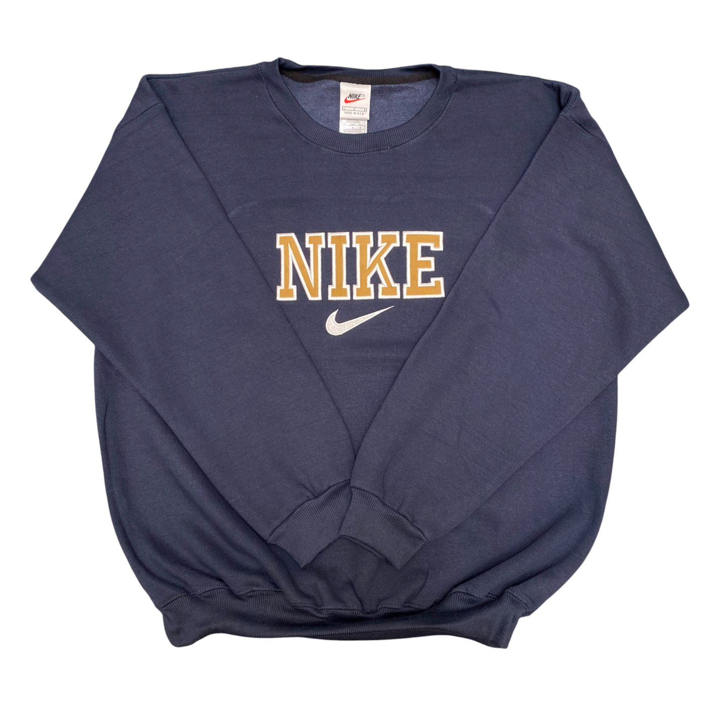 Nike Reworked Sweatshirt Men's L Blue Navy Embroidered Spellout Logo Crew Neck
